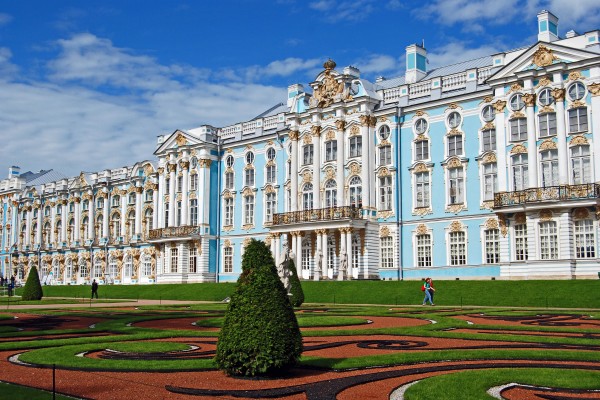 The Catherine Palace is a Rococo palace located in the town of Tsarskoye Selo (Pushkin), 25 km south-east of St. Petersburg, Russia. It was the summer residence of the Russian tsars.