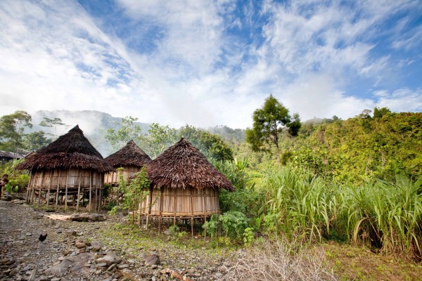 A traditional mountain village in Papua, Indonesia. shutterstock_25286221